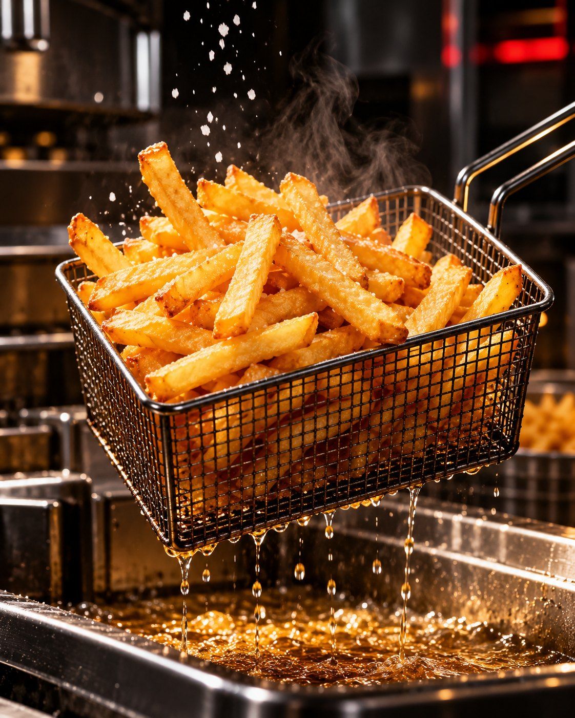 Frites Classic dorées sortant de la friteuse