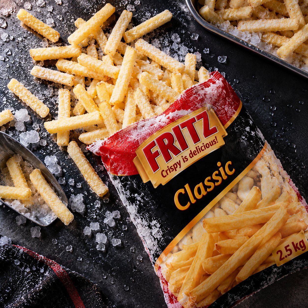 Frites surgelées couvertes de givre